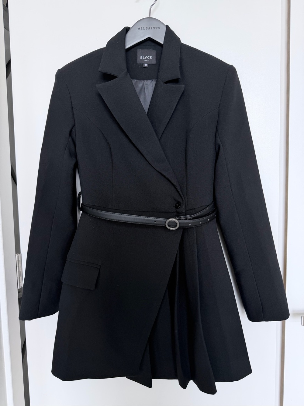 BLVCK Paris Women’s Pleated Belted Lined Suit Dress Black Size XS